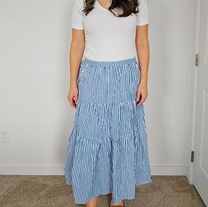 Blue and White Striped Banana Republic Tiered Maxi Skirt